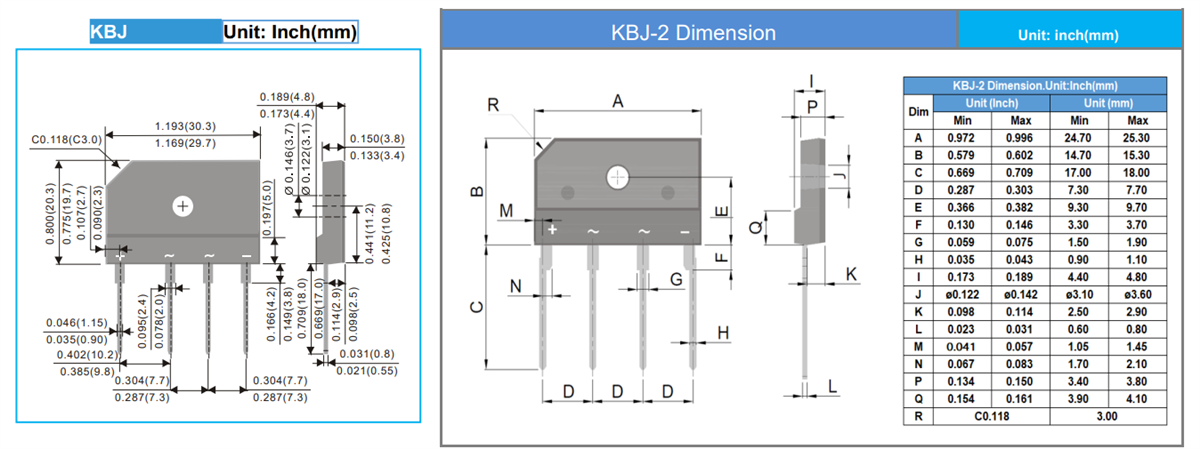Mechanical Drawing - PANJIT KBJ Glass Passivated Bridge Rectifiers